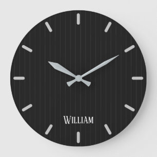 Personalised black pinstripes large clock