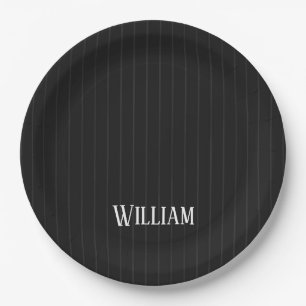 Personalised black pinstripes paper plate