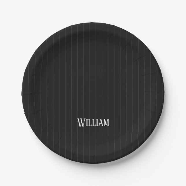 Personalised black pinstripes paper plate (Front)