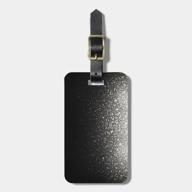 Personalised Black Sparkle Luggage Tag (Front Vertical)