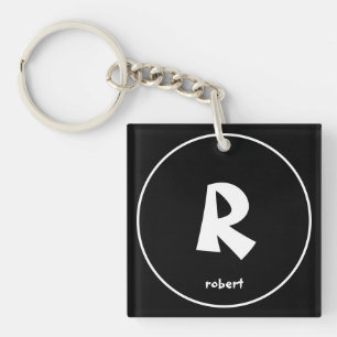 Personalised Black & White Initial Monogam Name Keychain