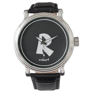 Personalised Black & White Initial Monogam Name Watch