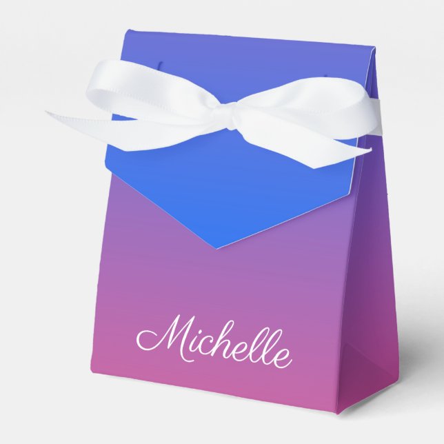 Personalised blue and pink ombre gradient favor box (Front Side)