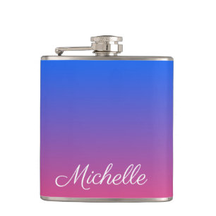 Personalised blue and pink ombre gradient hip flask