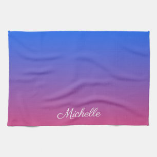 Personalised blue and pink ombre gradient kitchen towel