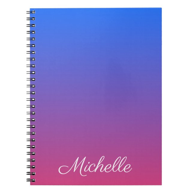 Personalised blue and pink ombre gradient notebook (Front)