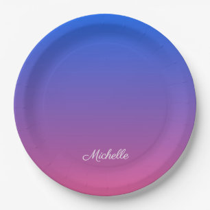 Personalised blue and pink ombre gradient paper plate