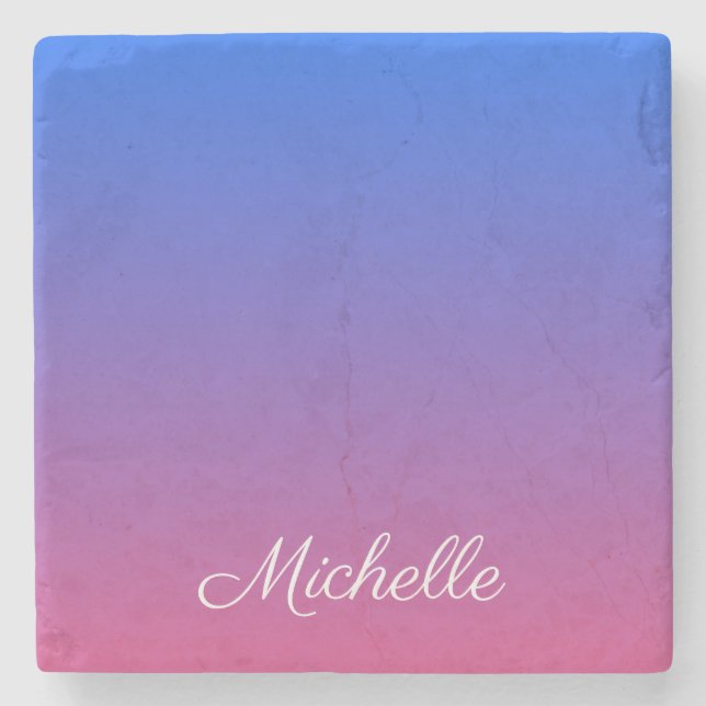 Personalised blue and pink ombre gradient stone coaster (Front)