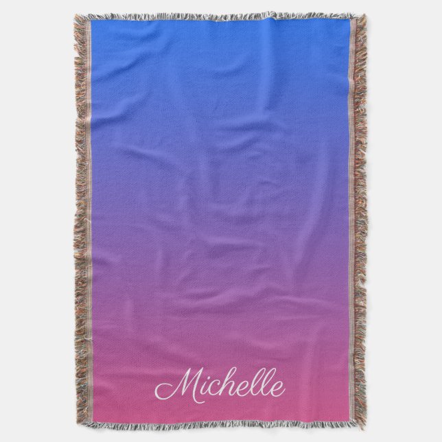 Personalised blue and pink ombre gradient throw blanket (Front Vertical)
