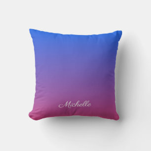 Personalised blue and pink ombre gradient throw pillow