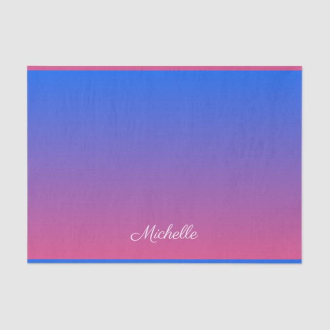 Personalised blue and pink ombre gradient tissue paper (Front)