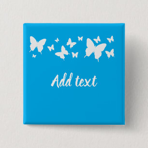 Personalised Blue and white butterfly badge favour 2 Inch Square Button
