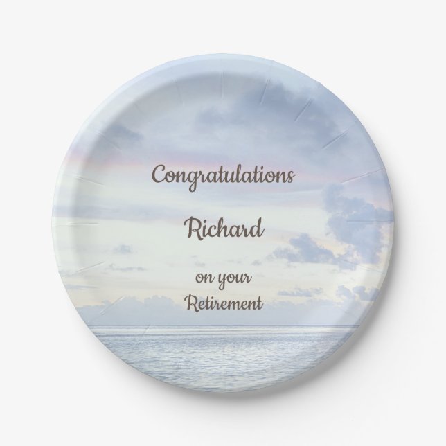 Personalised Blue Ocean design Retirement Paper Plate (Front)