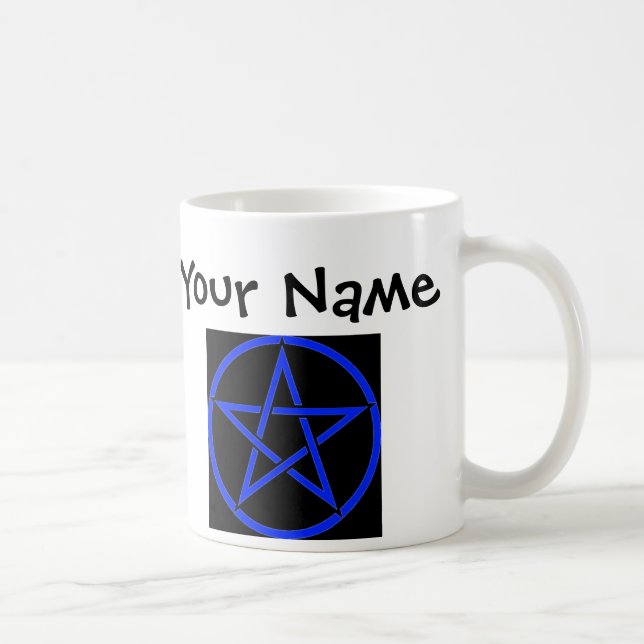 Personalised Blue Pentagram/ Pentacle Wiccan Mug (Right)