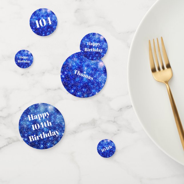 Personalised Blue sparkle 104th birthday Confetti (Group)