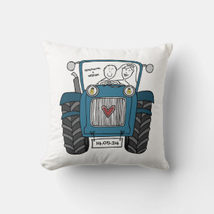 Personalised Blue Tractor Country Farm Wedding Throw Pillow