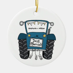 Personalised Blue Tractor Country Wedding Gift Ceramic Ornament
