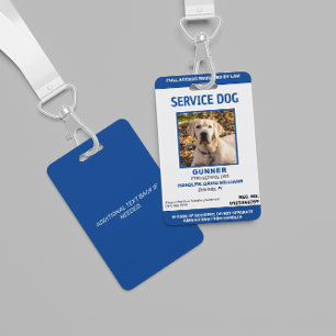 Personalised Blue White Service Dog Photo Badge