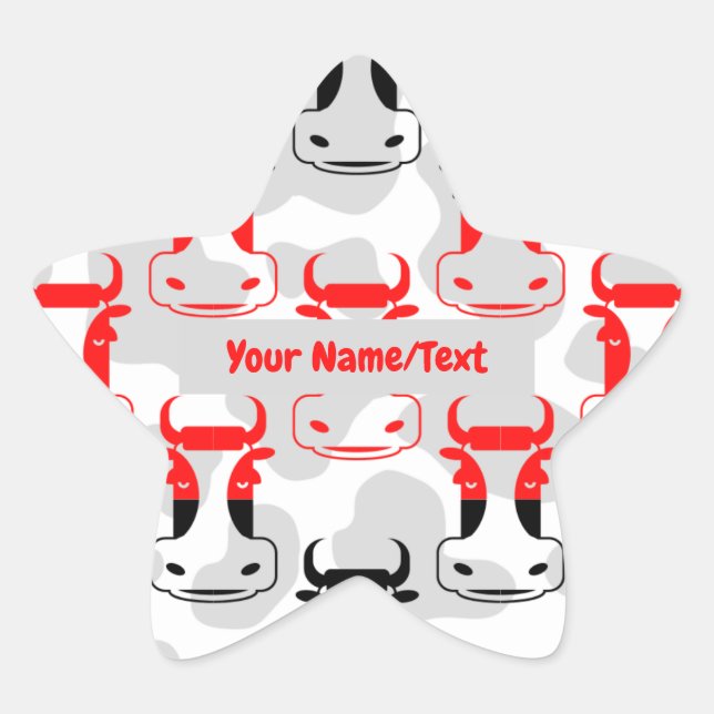 Personalised Bookplate Funny Moody Cows Pattern Star Sticker (Front)