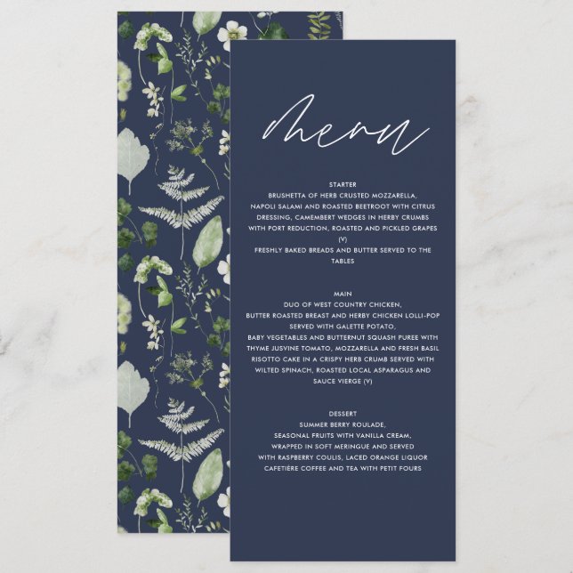 Personalised Botanical Wedding Elegant Greenery Menu (Front/Back)