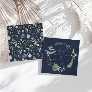 Personalised Botanical Wedding Navy Blue Floral Save The Date