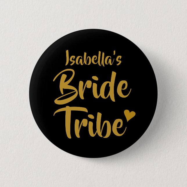 Personalised Bride Tribe Gold Heart 2 Inch Round Button (Front)