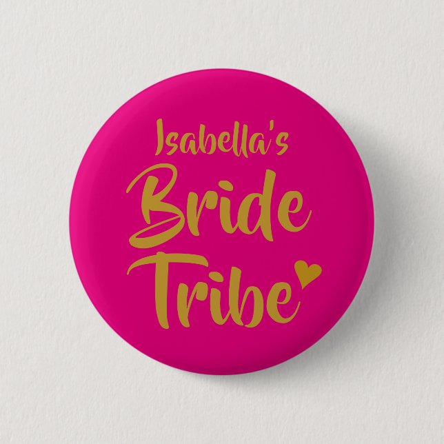 Personalised Bride Tribe Gold Heart 2 Inch Round Button (Front)