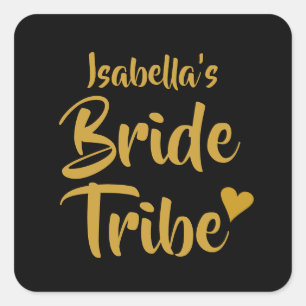 Personalised Bride Tribe Gold Heart Square Sticker