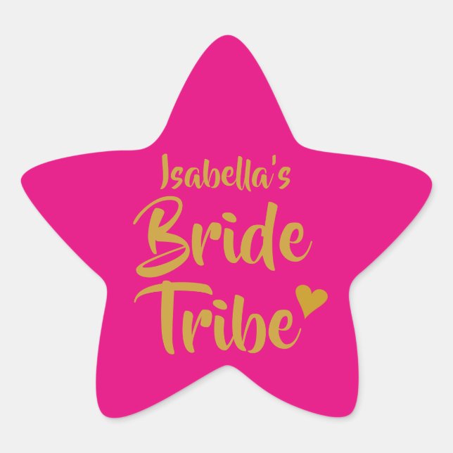 Personalised Bride Tribe Gold Heart Star Sticker (Front)