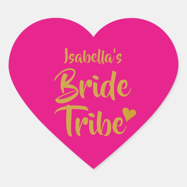 Personalised Bride Tribe Gold Heart Sticker (Front)