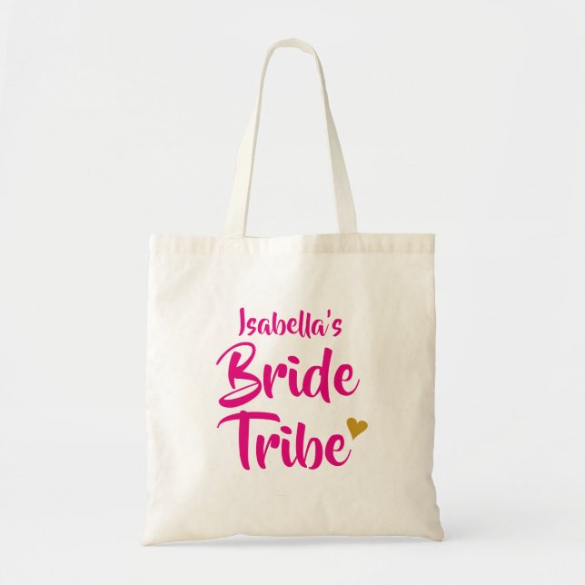 Personalised Bride Tribe Gold Heart Tote Bag (Front)