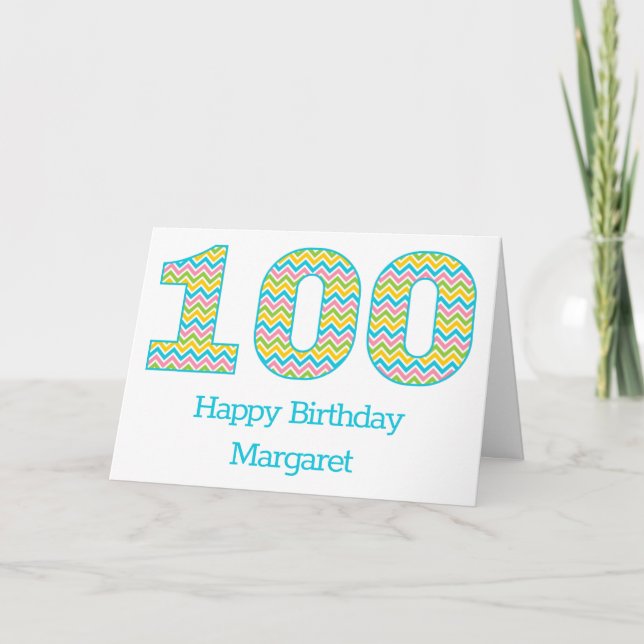 Personalised Bright Chevron 100th Birthday Card (Front)