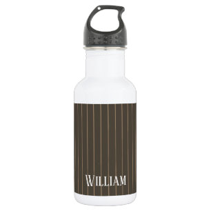 Personalised brown retro pinstripes 532 ml water bottle