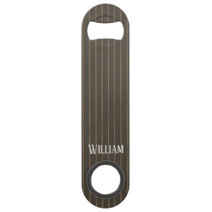 Personalised brown retro pinstripes bar key
