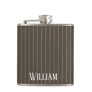 Personalised brown retro pinstripes hip flask