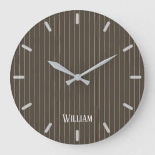 Personalised brown retro pinstripes large clock