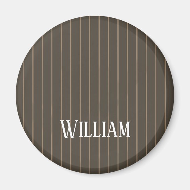 Personalised brown retro pinstripes magnet (Front)