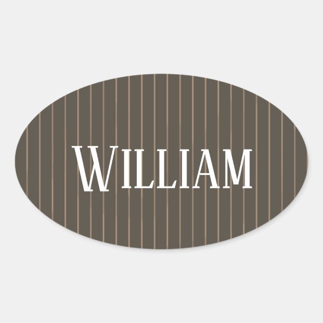Personalised brown retro pinstripes oval sticker (Front)
