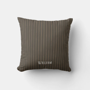 Personalised brown retro pinstripes throw pillow