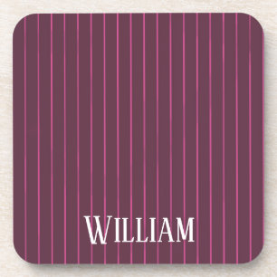 Personalised burgundy pinstripes coaster