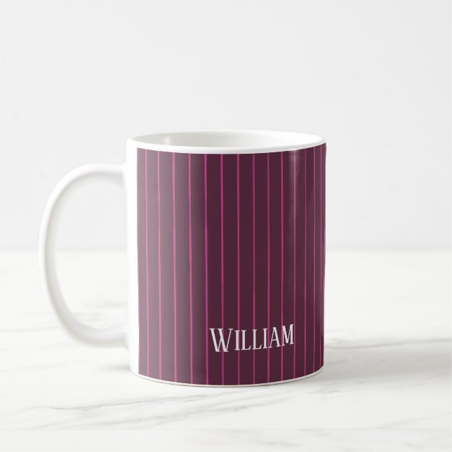 Personalised burgundy pinstripes coffee mug (Left)