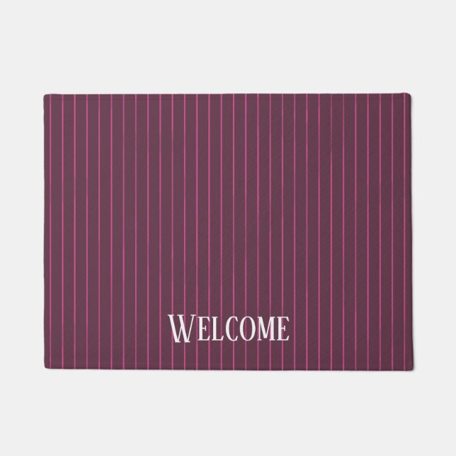 Personalised burgundy pinstripes doormat (Front)