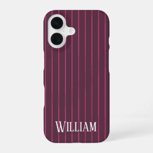 Personalised burgundy pinstripes iPhone 16 case