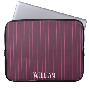 Personalised burgundy pinstripes laptop sleeve