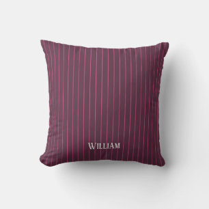Personalised burgundy pinstripes throw pillow