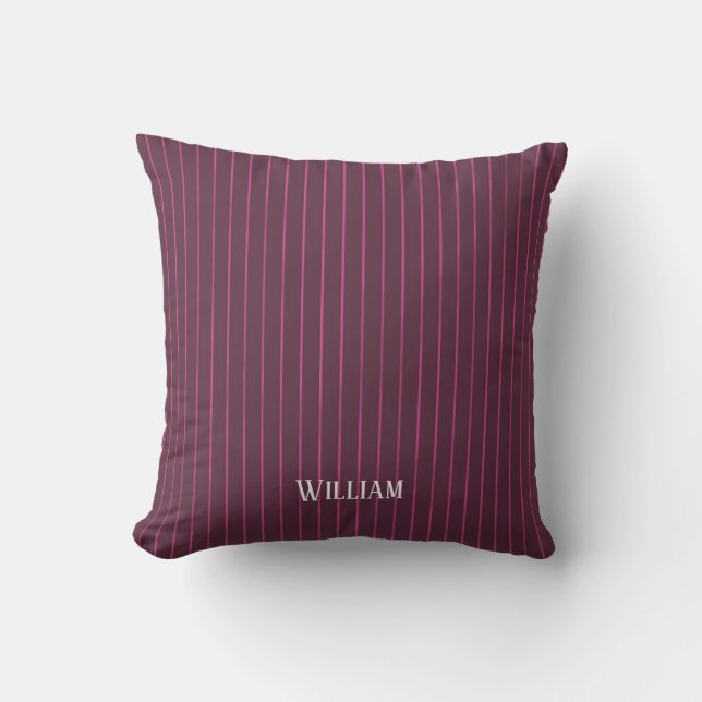 Personalised burgundy pinstripes throw pillow (Front)