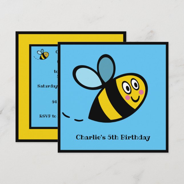 Personalised Busy Bumblebee Invitation (Front/Back)