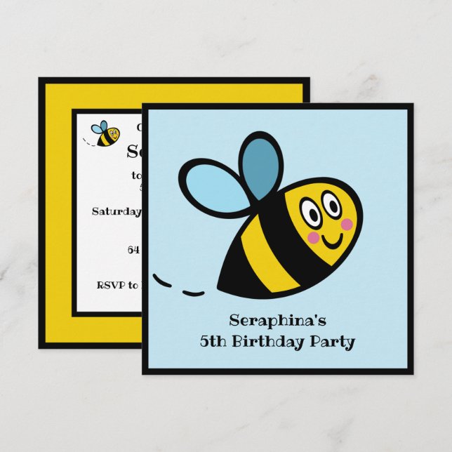 Personalised Busy Bumblebee Invitation (Front/Back)