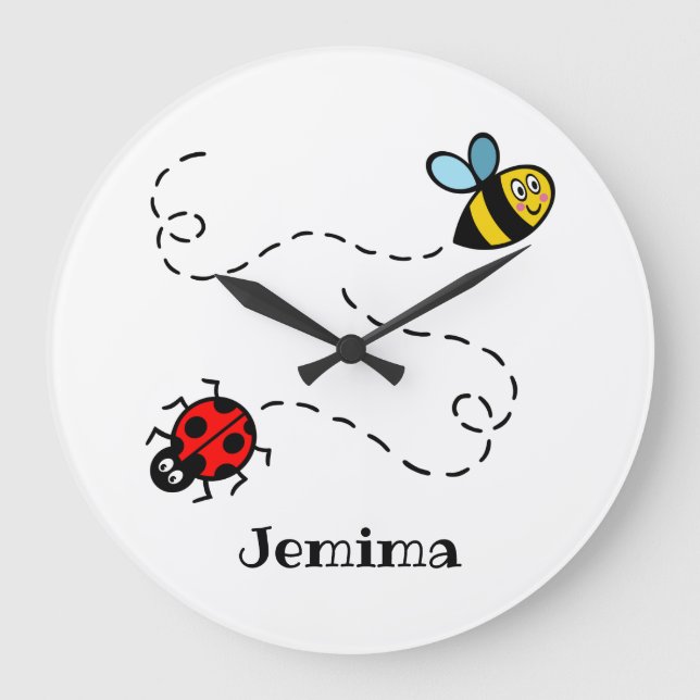 Personalised Busy Bumblebee Ladybird Pattern Large Clock (Front)