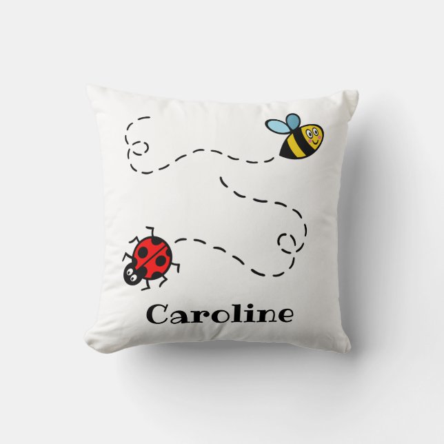 Personalised Busy Bumblebee & Ladybird Pattern Throw Pillow (Front)
